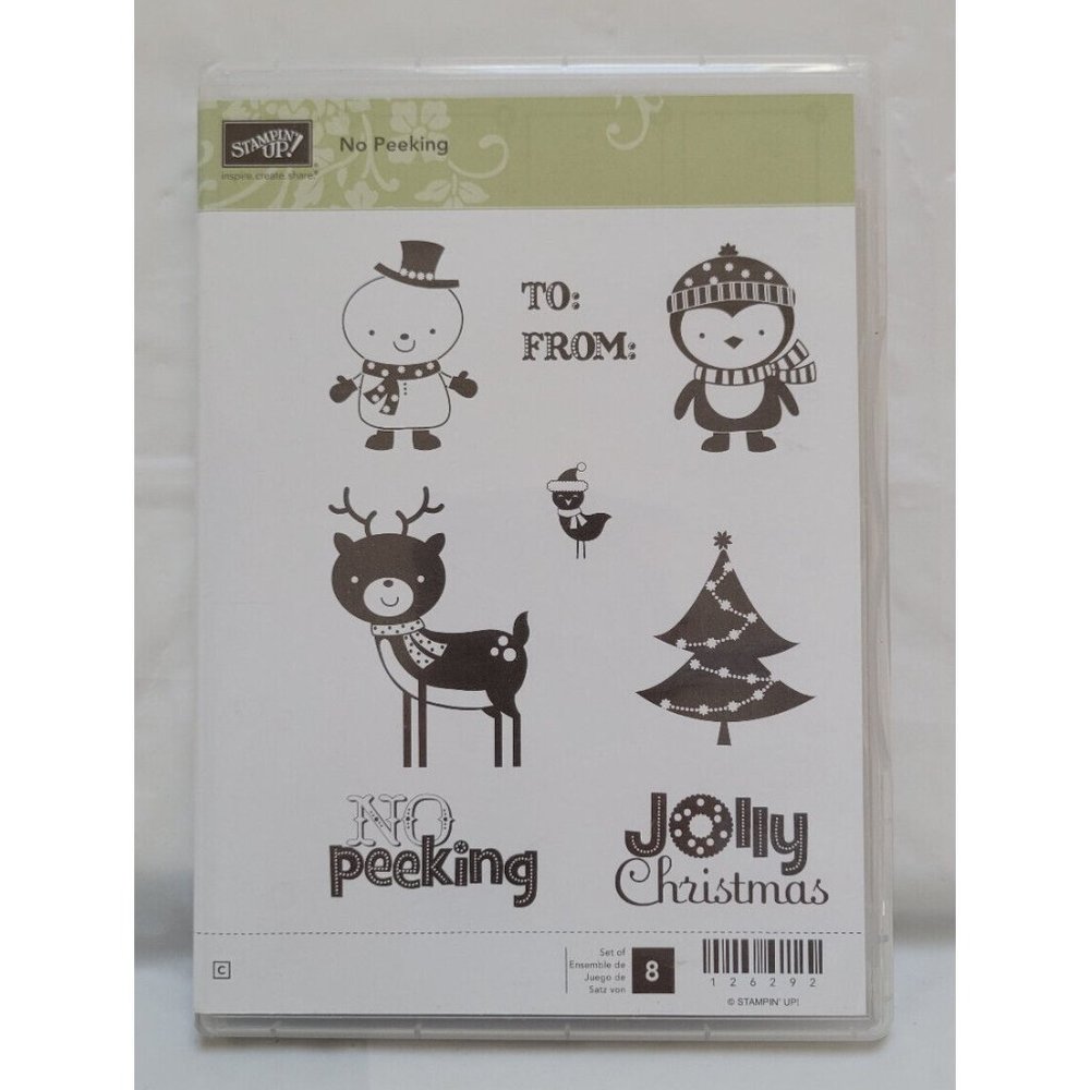 Stampin' Up! No Peeking Set - 8 Rubber Stamps and 3 Matching Christmas Ornaments - Picture 2 of 13